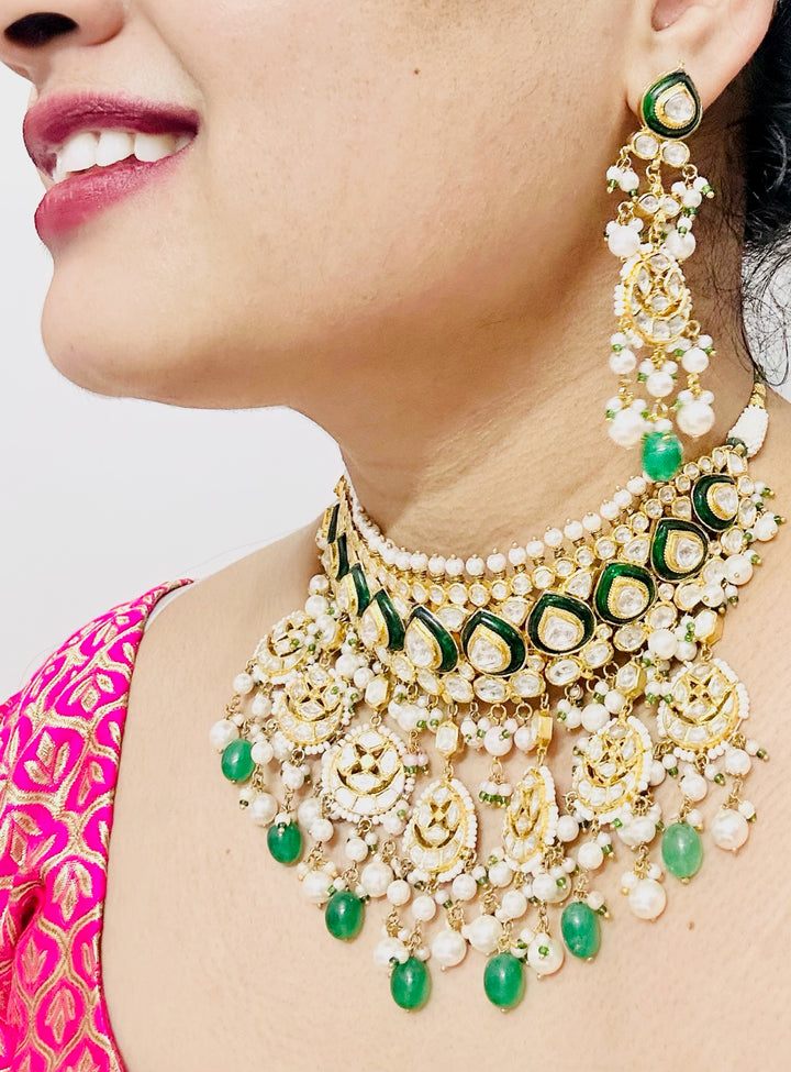 Paan Choker With Seven Pankhi Kundan Polki Jadau Necklace and Tops