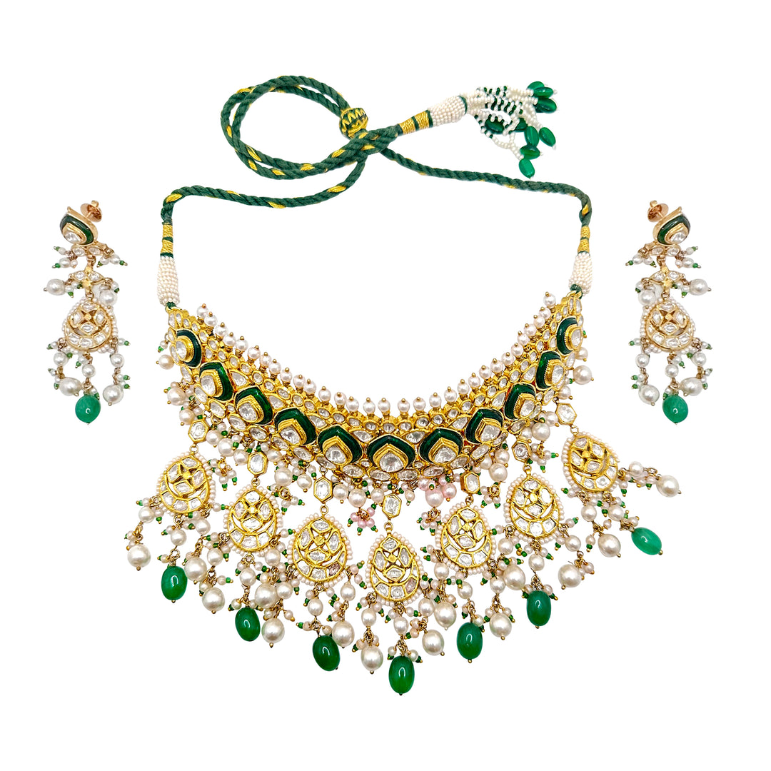 Paan Choker With Seven Pankhi Kundan Polki Jadau Necklace and Tops