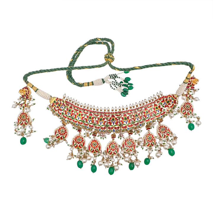 Paan Choker With Seven Pankhi Kundan Polki Jadau Necklace and Tops