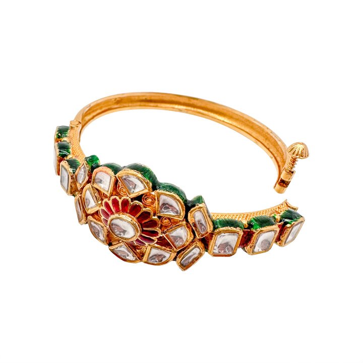 Floral Design Kundan Jadau Bracelet - 22K Gold