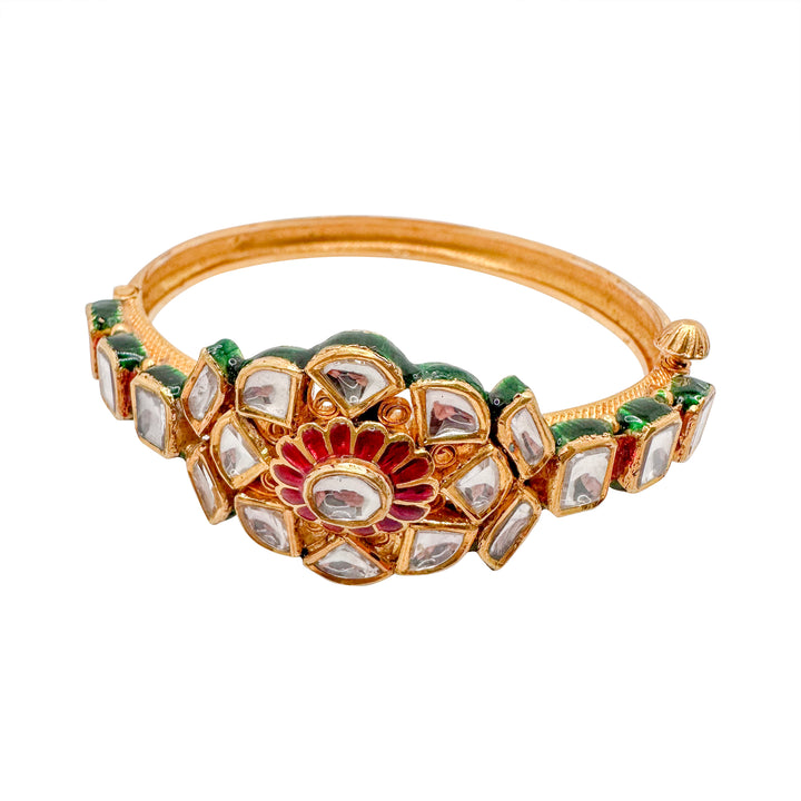 Floral Design Kundan Jadau Bracelet - 22K Gold