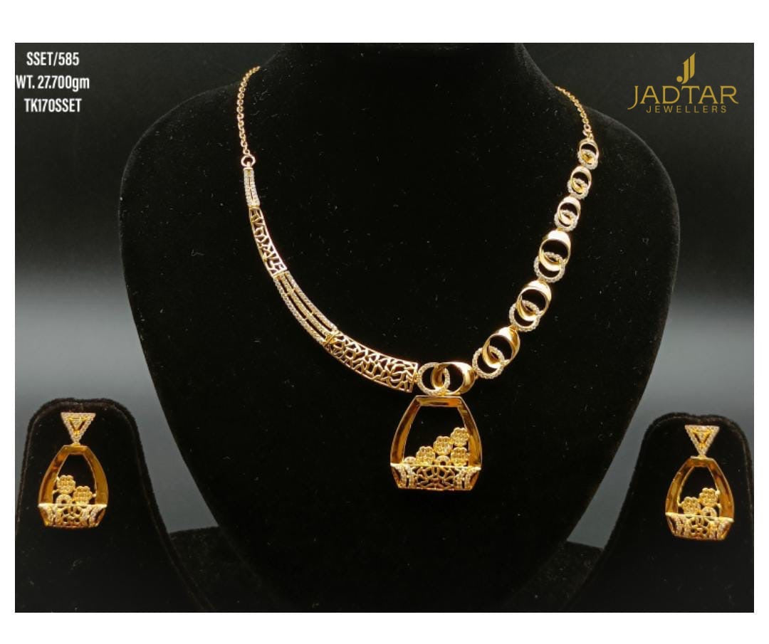 Flower Cart Shaped Gold Polish 925 Sterling Silver Necklace with Earrings Set