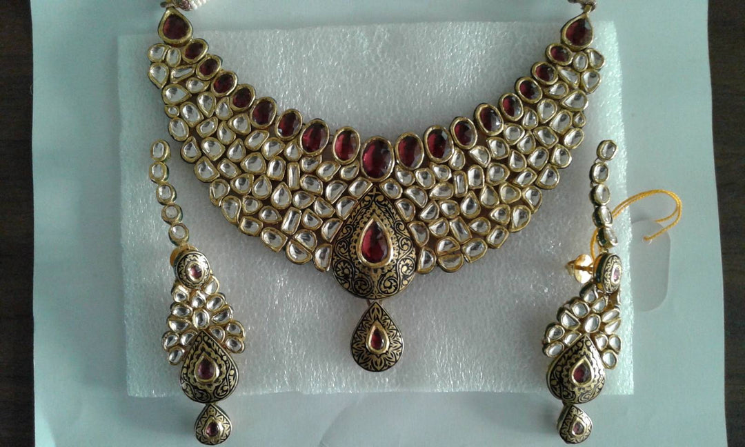Big Pan Ruby Necklace with Tops Kundan Jadau Set